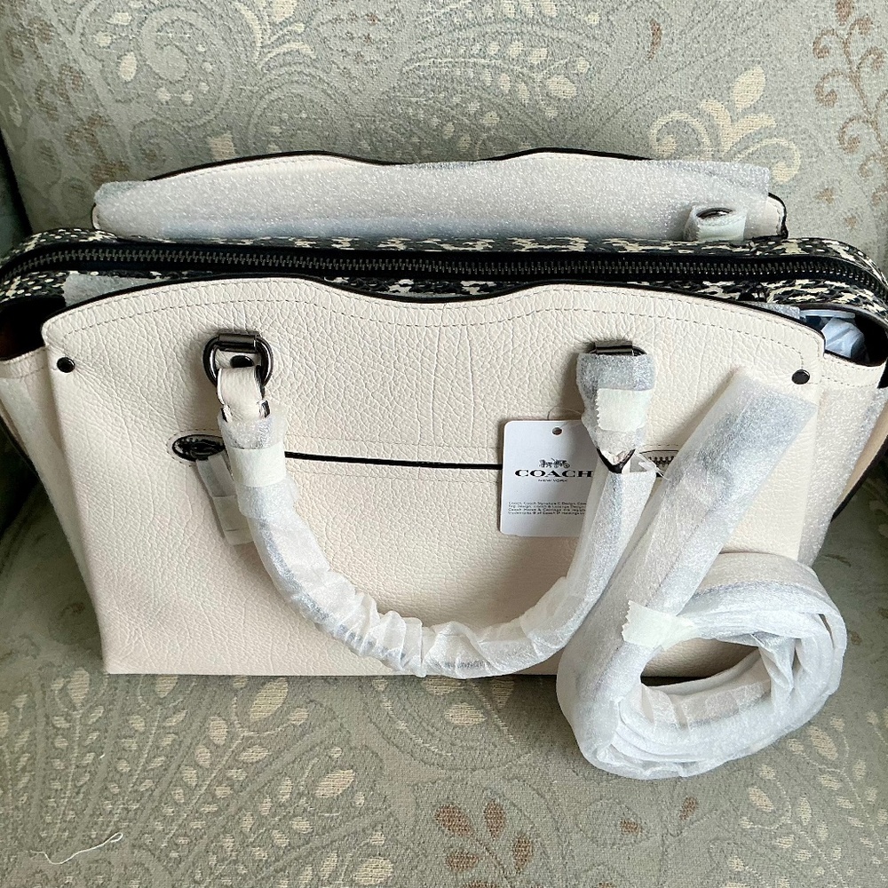 NWT COACH Drew Satchel/ Chalk and  SnakeSkin detail
